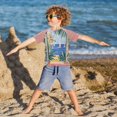 thumbnail image 3 of FORMRS Boys Rash Guard Short Sleeves Swim Shirt Quick Dry UPF 50+ Sun Protection, Sizes 3-12T, Seaside Leaves, 3 of 6