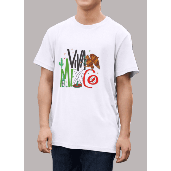 Playera Blanca, Camiseta Unisex Estampada Viva México, Fiestas Patrias