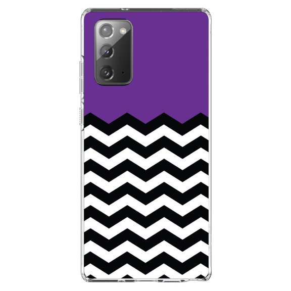 DistinctInk Clear Shockproof Hybrid Case for Galaxy Note 20 ULTRA (6.9" Screen) - TPU Bumper, Acrylic Back, Tempered Glass Screen Protector - Black White Purple Chevron - Stripes Pattern
