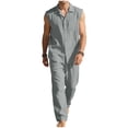 thumbnail image 3 of VBTAPA Cotton Linen Sets for Men 2 Piece Outfits Casual Button Down Shirts and Pants Matching Set Summer Beach Vacation Resort Wear Gray XXXL, 3 of 6