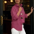 thumbnail image 4 of Omexry Plus Size Tops Women Turn Down Collar Long Sleeve Oversized Big Button Decor Casual Loose Solid Color Shirt Pink XXL, 4 of 5