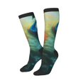 thumbnail image 2 of Vsdgher Red And Blue Fire Peacock Print Thigh High Socks Extra Long Stretchy Sock Women Over Knee High Opaque Stocking Daily Wear, 2 of 5