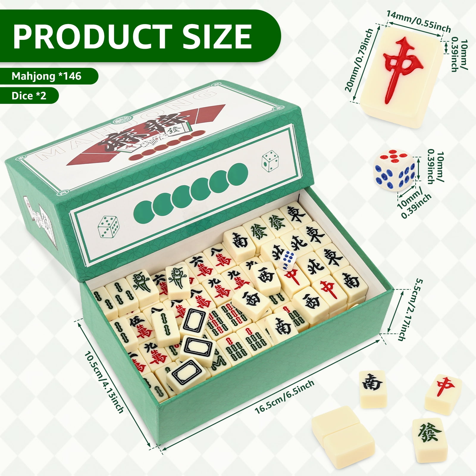 Threns Mini Mahjong Set Travel Mahjong Set Portable Chinese Traditional Board Game with 2 Dice and 146 Tiles for Leisure Travel Party Family Games