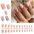thumbnail image 2 of 24 Pcs Glossy Press On Nails French Tips False Nails Wheat Full Covers Stick On Nails Short Square Acrylic Nails, 2 of 6