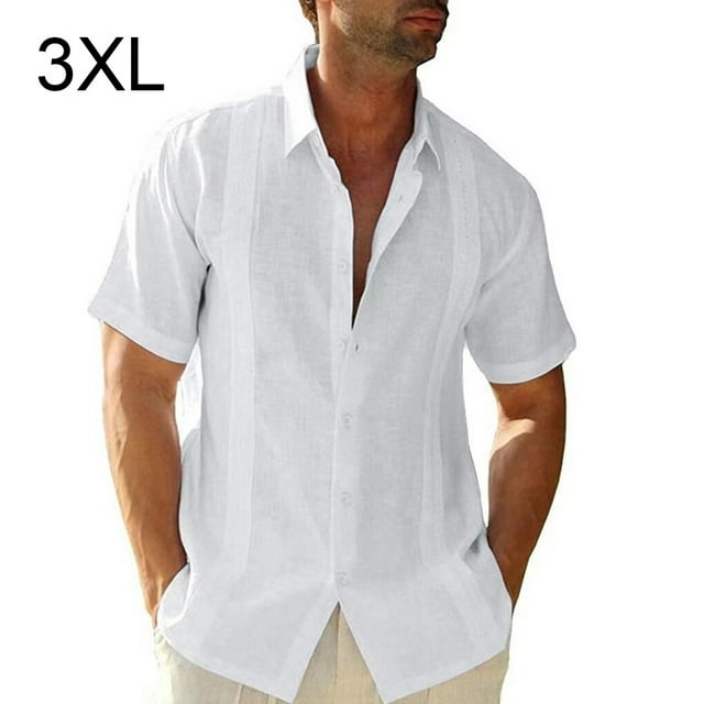 pitrice Traveling Casual Style Men's Button Down Shirt Summer Pool Party Solid Color Simple Design Slim Fit Tops Daily Clothes White XXXL