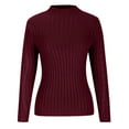 thumbnail image 3 of VSSSJ Women Long Sleeve Cable Knit Pullover Sweaters Turtleneck Solid Color Casual Basic Fall Winter Slim Fit Jumper Sweater Tops Wine XL, 3 of 5