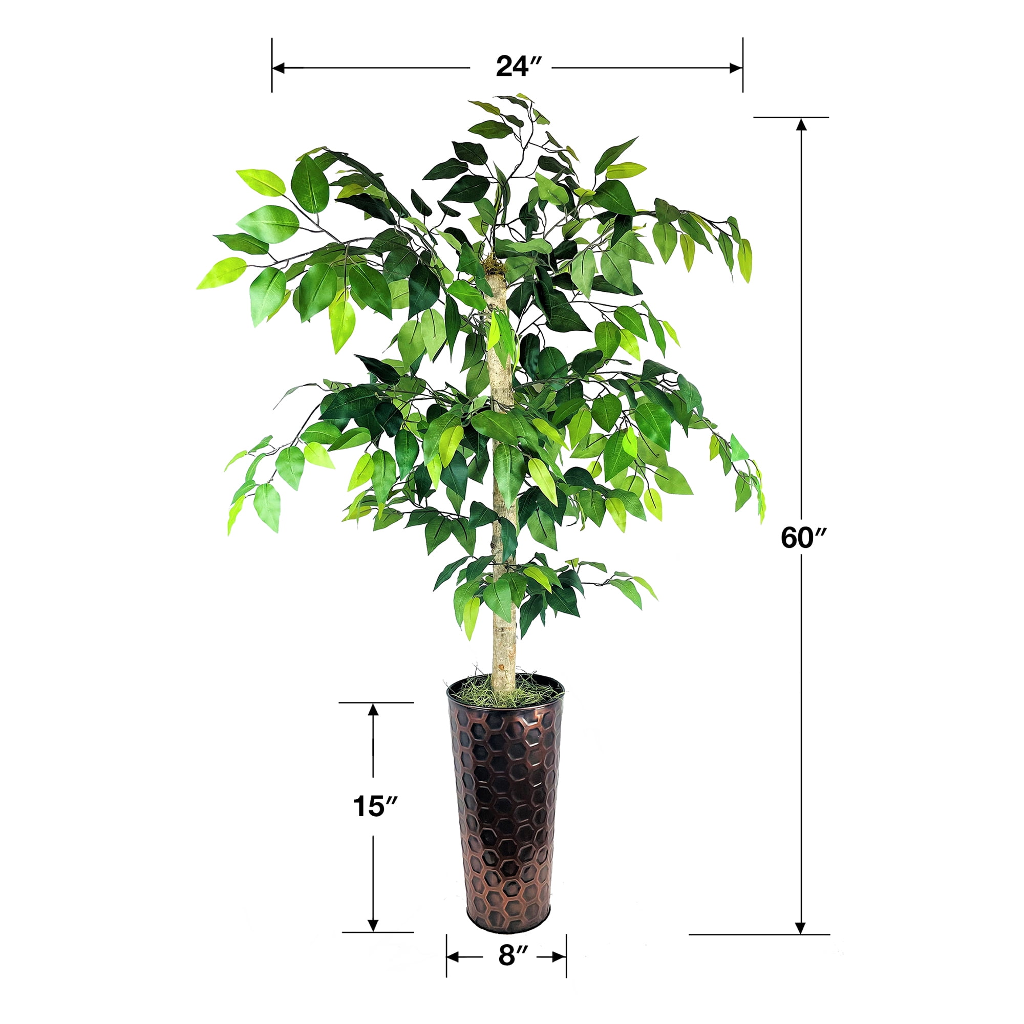 Artificial Tree, 5ft Artificial Ficus Tree in a Patterned Copper Pot by LCG Florals, Faux Designer Fake Indoor Tree for Living Room, Office, and Home Décor