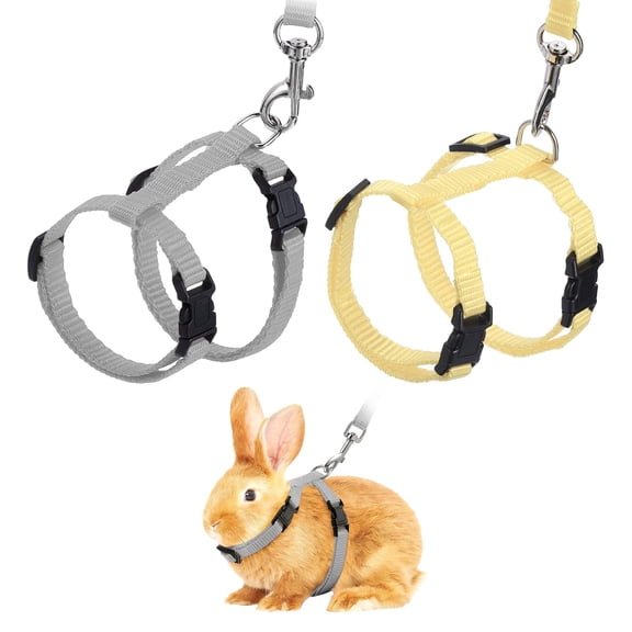 Uxcell 2Pcs Rabbit Harness and Leash Escape Proof Leash Small Animal Harness Soft Adjustable Buckle Beige Gray for Puppies Walking