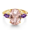 thumbnail image 3 of Gem Stone King 9.92 Ct Peach Nano Morganite Purple Amethyst 18K Yellow Gold Plated Silver 3-Stone Engagement Ring, 3 of 6