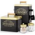 thumbnail image 1 of Metal Laundry Pods Container, Dryer Sheet Holder, 2PC Glass Qtips Mason Jars for Laundry Room Organization and Storage, Black Farmhouse Decor, Laundry Powder Container with Scoop, Space Saving, 1 of 8