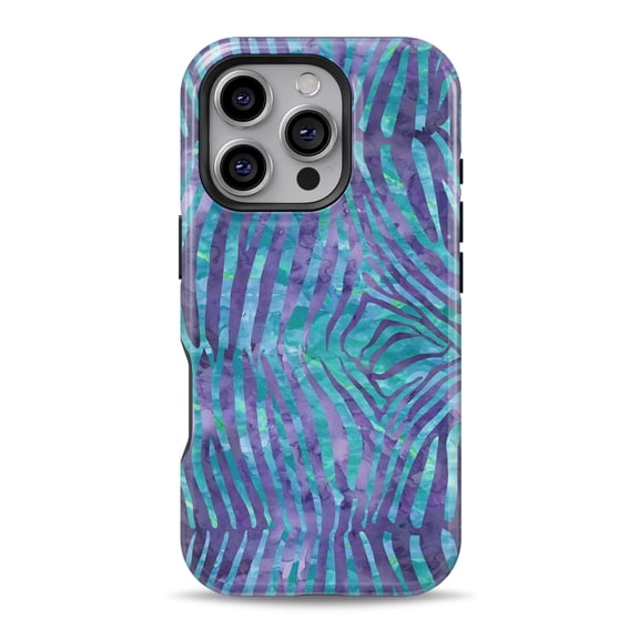 DesignSkinz Scratch-Resistant Hard Slim Case Compatible with iPhone 16 (Compatible with MagSafe) - Blue and Purple Watercolor Zebra Pattern