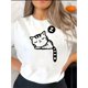 thumbnail image 1 of Camiseta deportiva informal y moderna para mujer, con estampado de gato durmiendo, cuello redondo y manga corta, cómoda para vacaciones de verano., 1 of 6