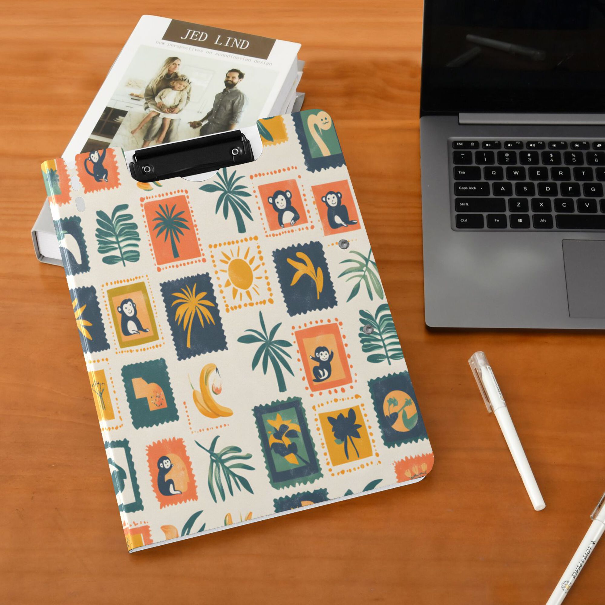 FORMRS A4 Clipboard Folder with Pen Holder Horizontal Foldable School Office Binder, Beige Playful Stamp