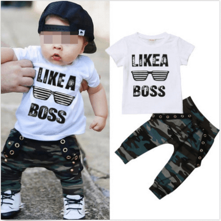 Toddler Baby Boys Hip Hop Tops T-shirt Camo Pants Outfits Set Clothes 0-3Years