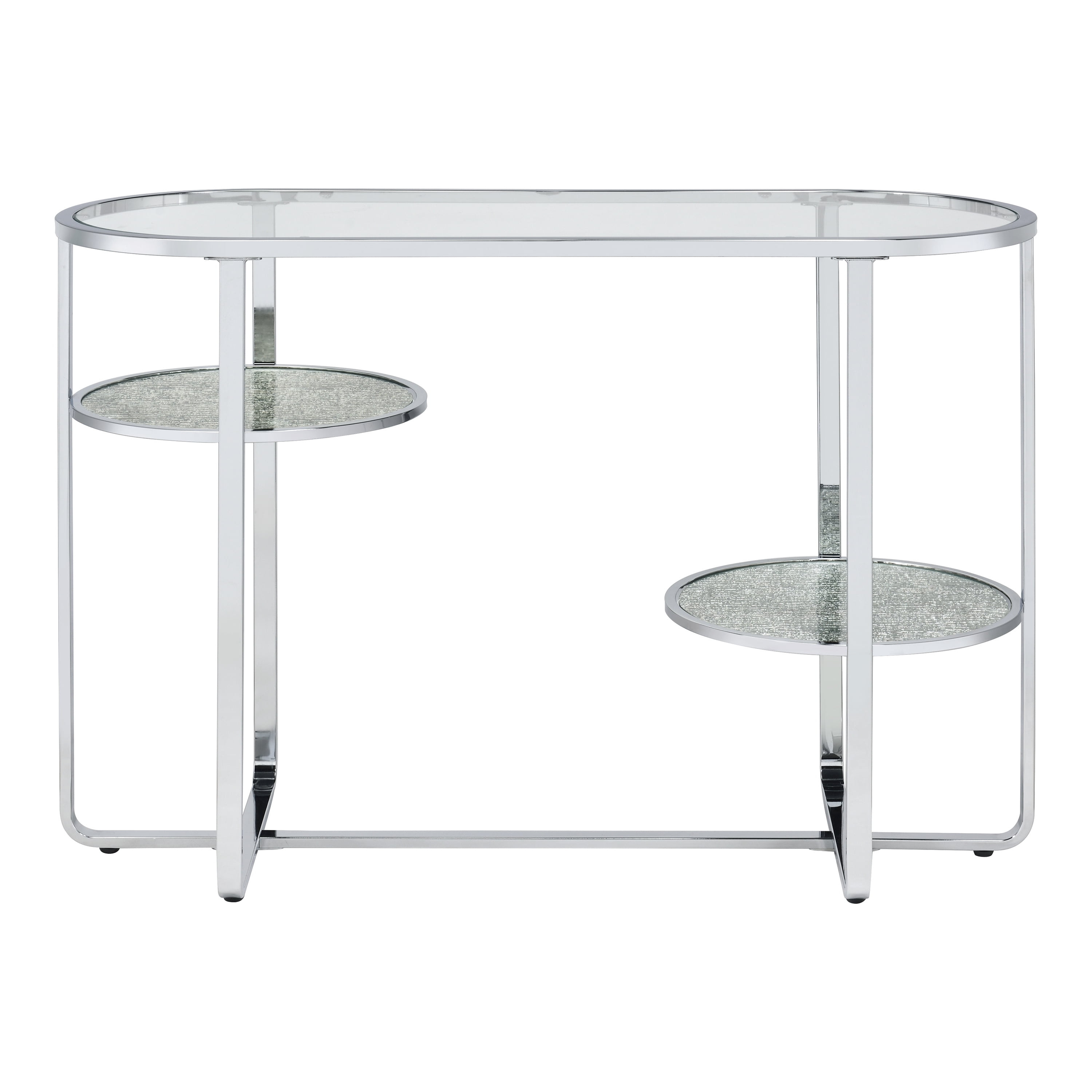 Furniture of America Jolle 2-Shelf Waterfall Pattern Glass Top and Chrome Sofa Table