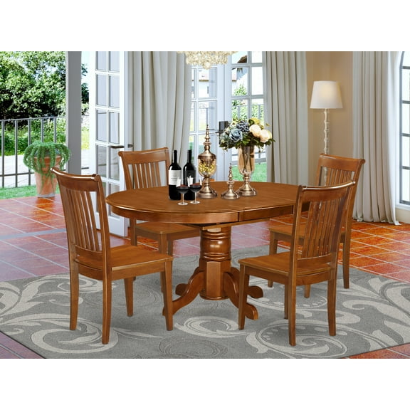 East West Furniture Avon 5-piece Wood Table and Dining Chairs in Saddle Brown