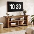 thumbnail image 5 of Finmind 63" Solid Wood TV Stand for up to 75-Inch , Farmhouse Entertainment Center for Living Room, Rustic Brown, 5 of 12