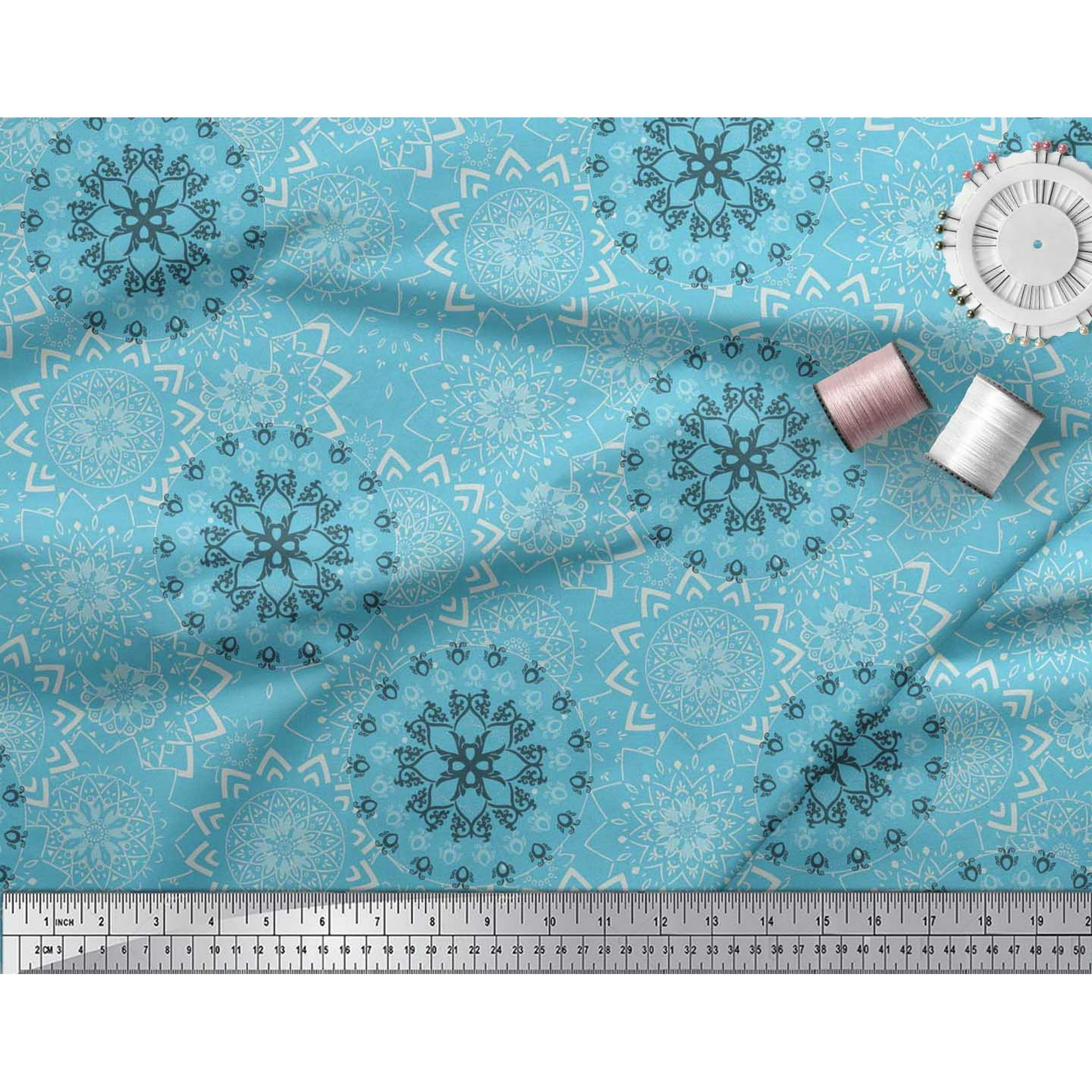 Soimoi Tissu En Coton Bleu Canard Multicolore Imprimé Mandala Au Mètre