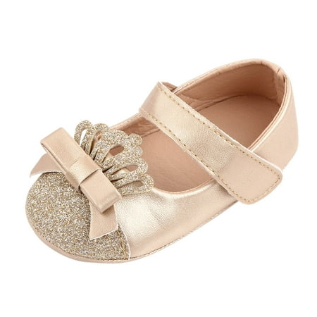 POIUYTR Baby Girls Mary Jane Sequins Crown Flats PU Leather Wedding Party Princess Ballet Shoe Infant Non Slip Soft Rubber Sole Prewalker Toddler First Crib Shoes