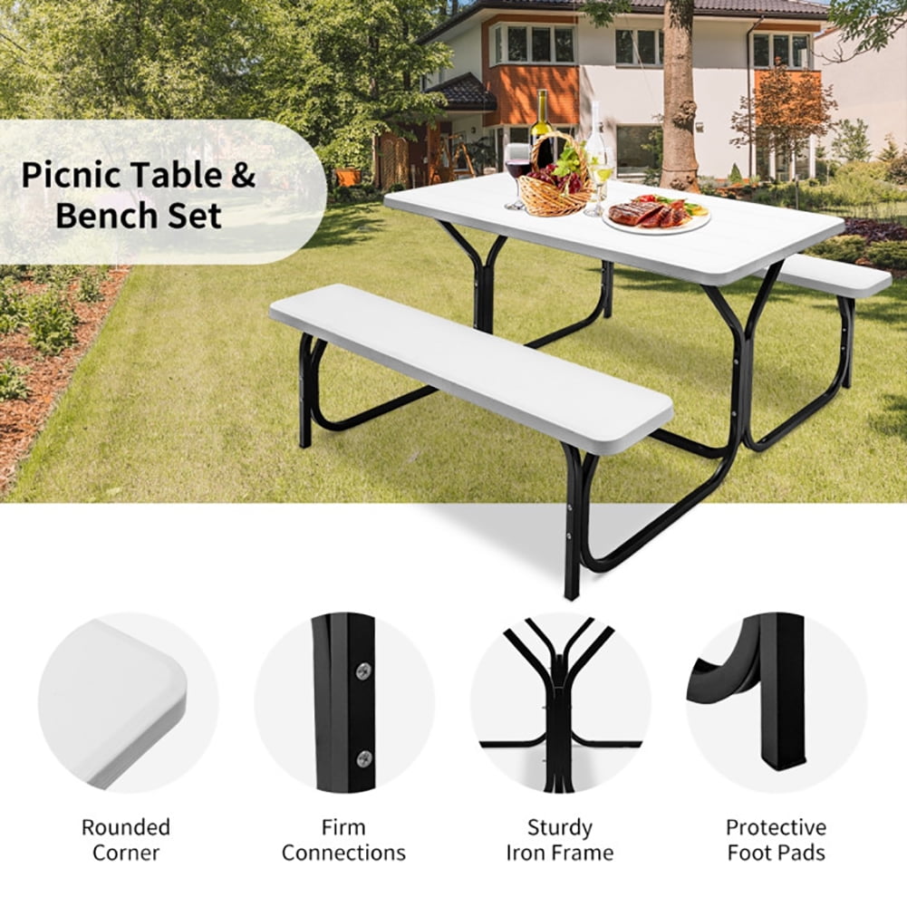 Aimee Lii Picnic Table Bench Set for Outdoor Camping, Outdoor Patio Furniture Set, White Aimee Lii Picnic Table Bench Set for Outdoor Camping, Outdoor Patio Furniture Set, White