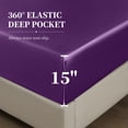 thumbnail image 5 of Yalamila Satin Sheet Set Queen Size, Purple 4 Pcs, Luxury Cooling Silky Soft 4 Pieces Bed Sheet Set with Deep Pocket Fitted Sheet, Flat Sheet and 2 Pillowcase for Hair and Skin, 5 of 10