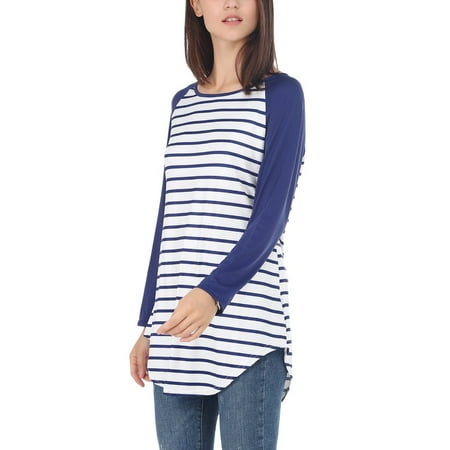 tops raglan tunic striped neck solid navy sleeve boat shirt sports