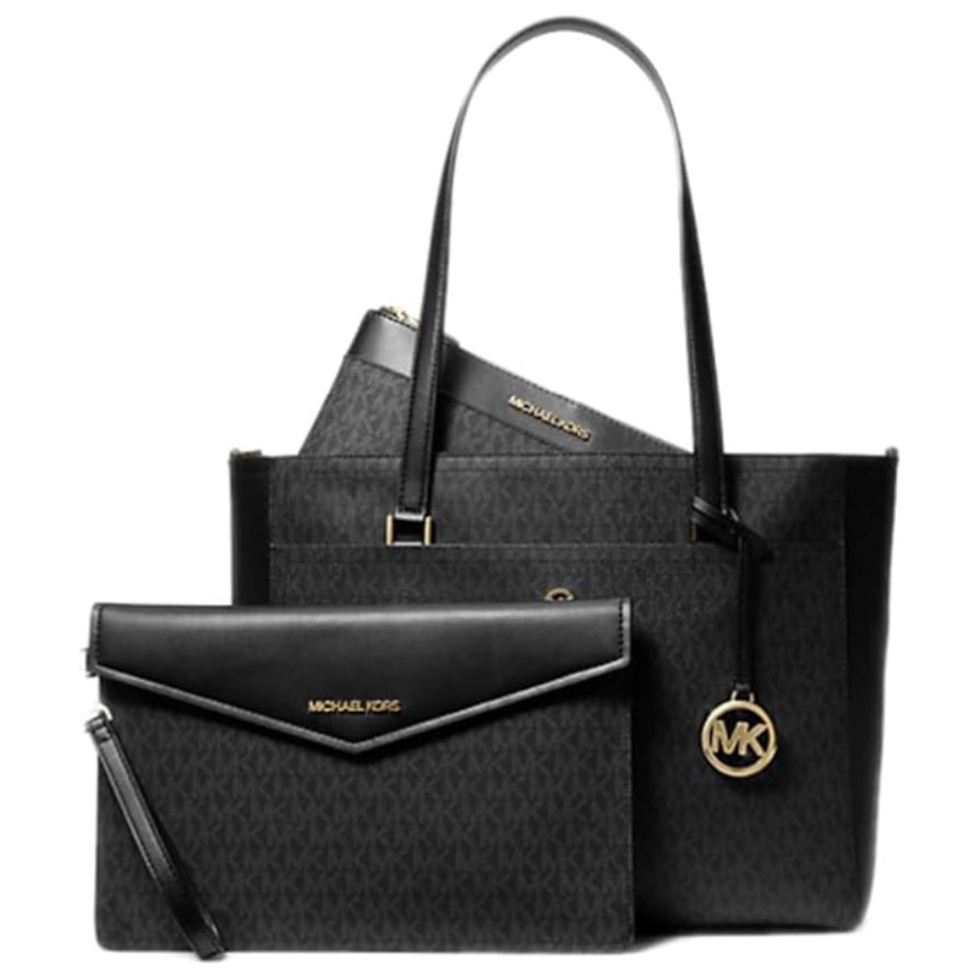 Michael Kors Womens Maisie 3 In 1 Large Top Zip Tote Crossbody Pouch Wristlet MK Signature (Black) 35T1G5MT7B-001