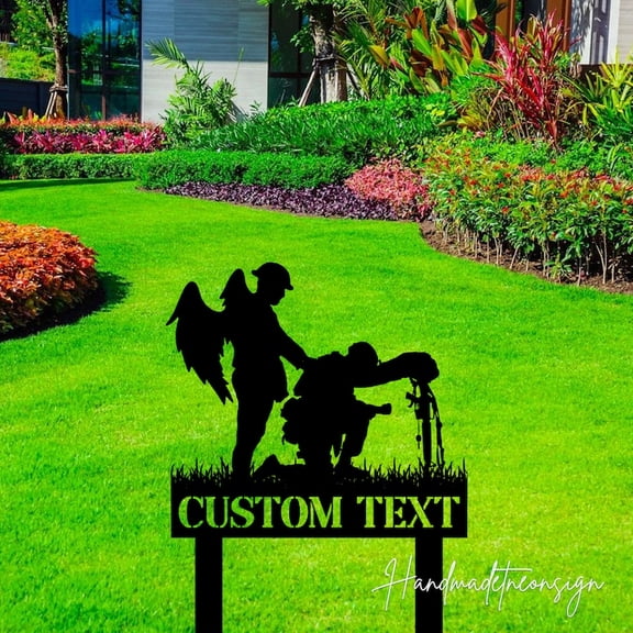 Handmadetneonsign Outdoor Memorial Fallen Guardian Soldier Metal Sign With Stakes,Garden Yard Decor
