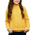 thumbnail image 2 of WQNVRNR Girls Fall Winter Sweater Mock Neck Long Sleeve Cable Knit Soft Loose Knit Pullover Yellow 2 Years, 2 of 7
