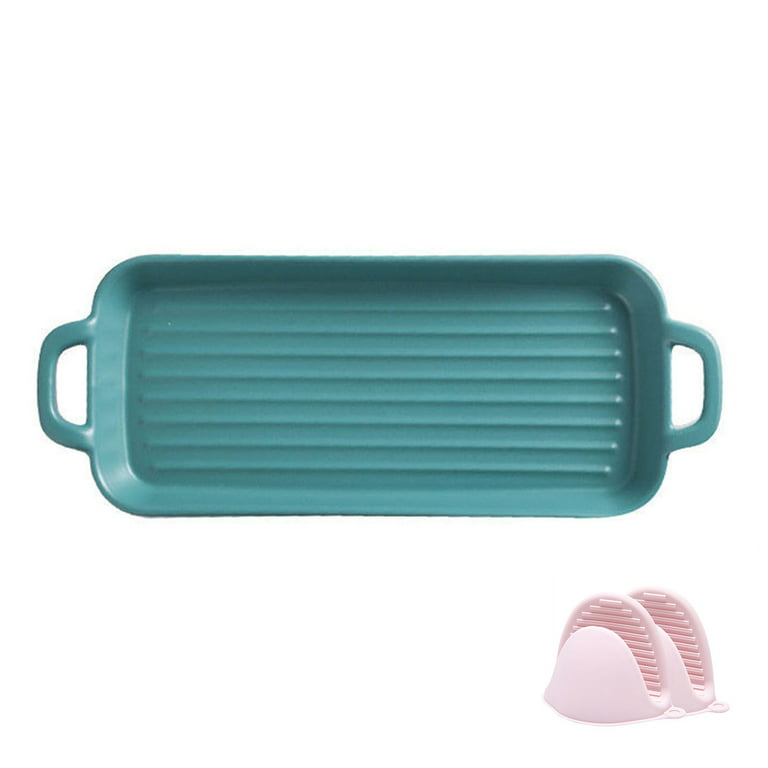 Haifle Solid Color Rectangular Baking Pans For Oven Ceramic, Shallow  Lasagna Pan With Handles, Porcelain Baking Pan-Green 