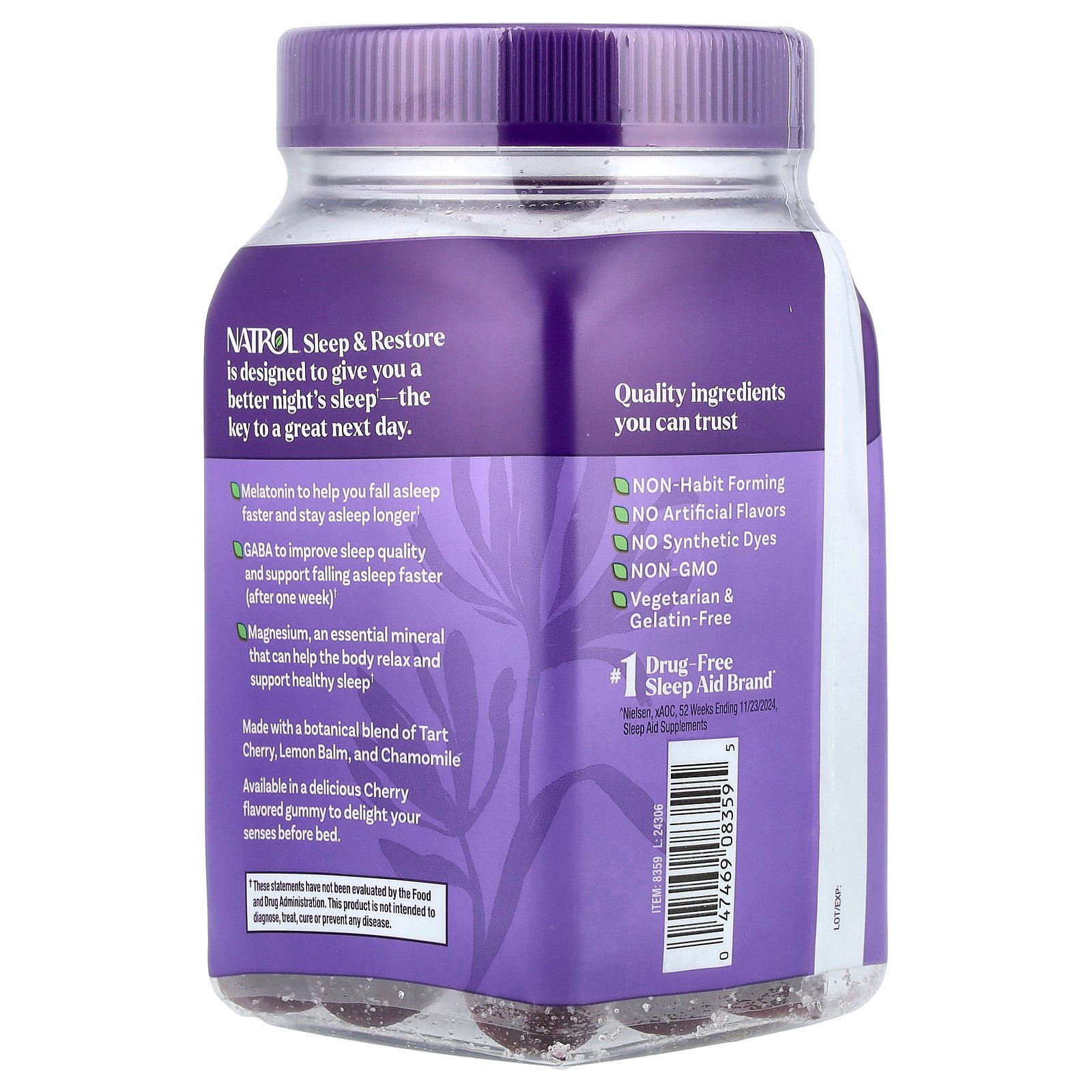 Natrol Sleep & Restore Gummies, GABA, Magnesium Glycinate Blend, Botanical Blend, Melatonin 5mg, Essential For Your Ultimate Restorative Sleep, Cherry Flavored, Up to a 30 Day Supply