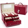 Genuine Leather Large Jewelry Case, Red