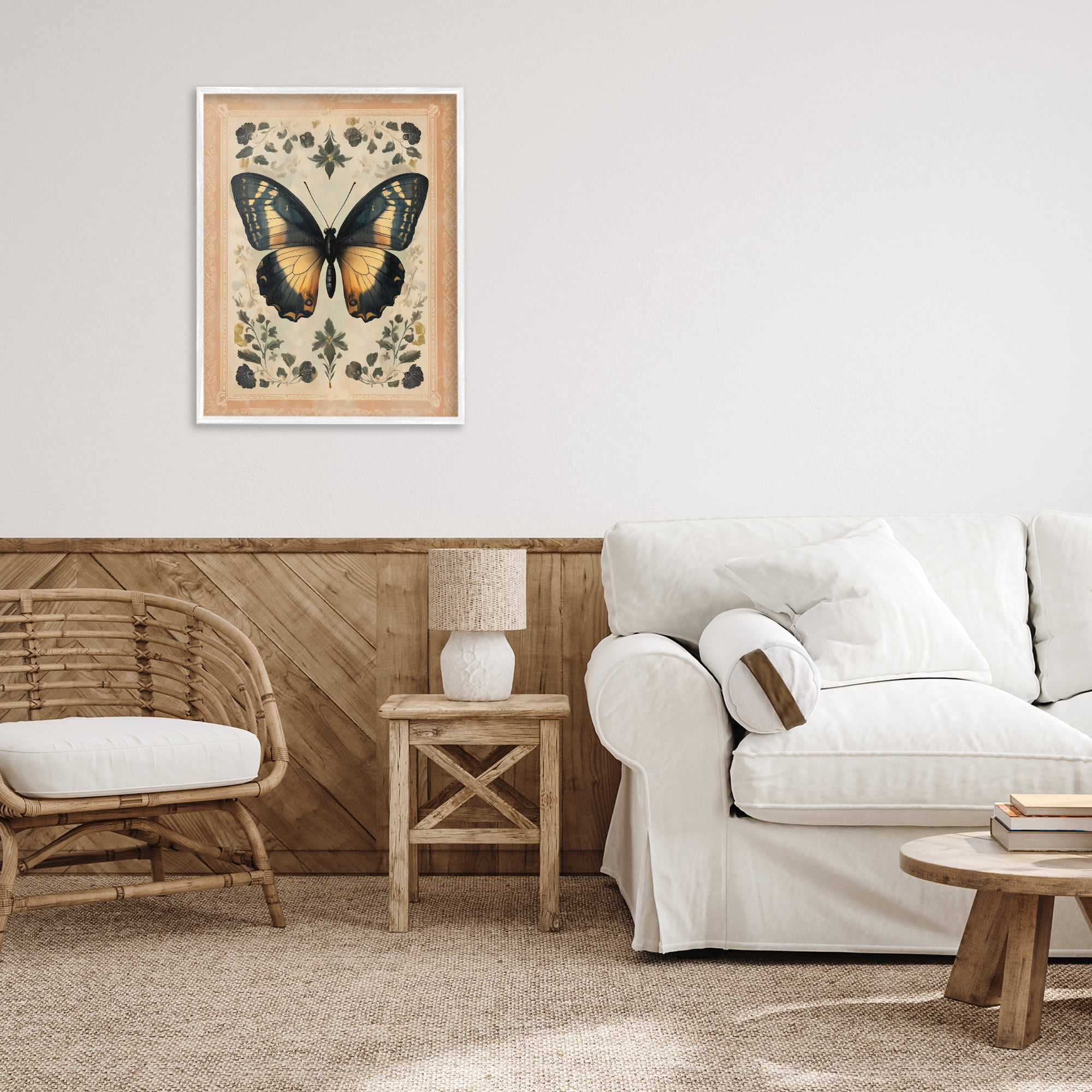 Stupell Industries Vintage Butterfly Botanical Illustration White Framed Giclee Art, design by Arlington Prints