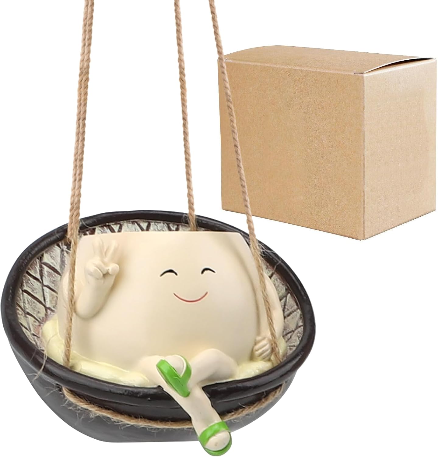 Senya Hanging Swing Chair Planter Pot Resin Smile Face Plant Pot for Indoor Outdoor Plants Cute Head Flower Pots, 5.51x2.55x4.33 Inches
