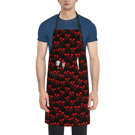 

Goofa Red Skulls 4 Printed Waterproof Apron 33 Chef Aprons for Men Heavy Duty Chemical Work Apron Adjustable Bib Apron