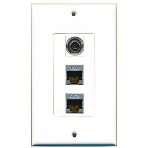 RiteAV - 2 Port Shielded Cat6 Ethernet and 1 Port 3.5mm Decorative Wall Plate Decorative