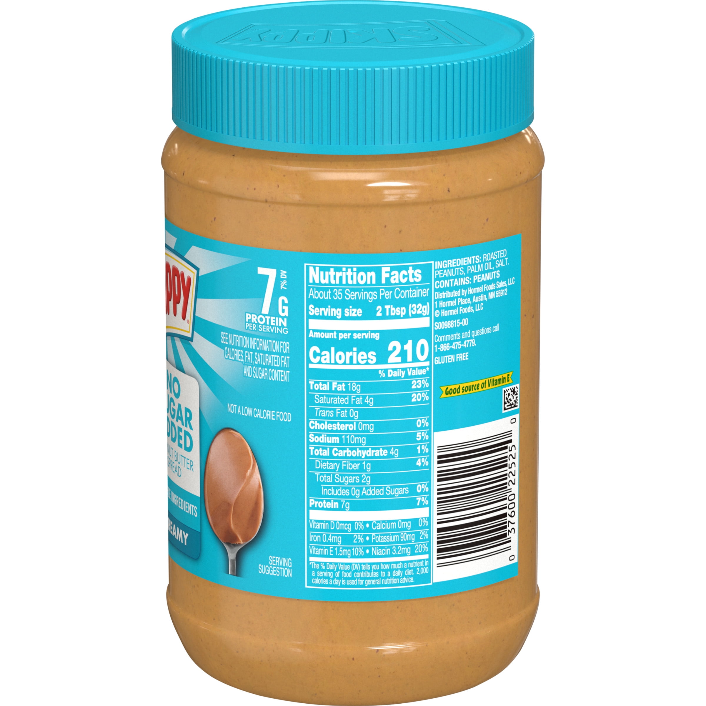 Skippy No Sugar Added Creamy Peanut Butter, Large 40 oz Jar