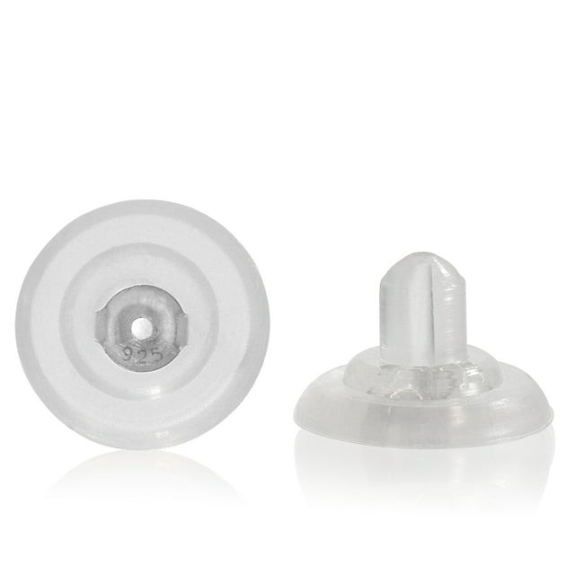 Universal EZback Earring Backs Soft Clear Silicone and Sterling Silver Large 1 Pair