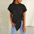 thumbnail image 2 of TYGHBN Women Summer Solid Color Top Knotted Asymmetrical Round Neck Knotted Short Sleeve T Shirt Short Sleeve T Shirt Ladies Long Sleeve T Shirts Long Sleeve T Shirt Tee Shirks for Women Burnout Tee, 2 of 7