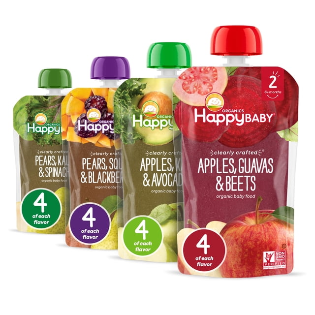 Bolsitas de comida para bebés Happy Baby Organics Stage 2, 118 ml (paquete de 16)