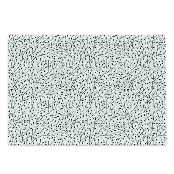 Black and White Cutting Board, Monochrome Wedding Themed Floral Silhouettes Traditional Curls and Curves, Decorative Tempered Glass Cutting and Serving Board, Large Size, Black White, by Ambesonne