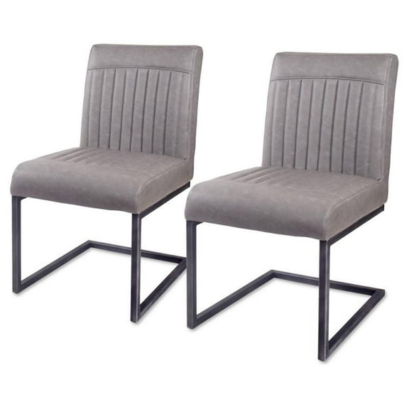 Pemberly Row 19.5" PU Leather Dining Chair in Gray (Set of 2)
