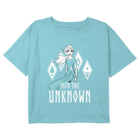 Girl's Frozen 2 Elsa Into the Unknown Graphic Cropped T-Shirt Blue Small