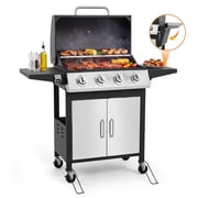 SEGMART 4 Burner BBQ Propane Gas Grill, Stainless Steel 40,000 BTU Patio Garden Barbecue Grill with Folding Side Tables, Thermometer & Bottle Opener, Perfect for Camping, Outdoor Cooking