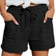 thumbnail image 2 of Duoif Womens Shorts Drawstring Dressy Casual Elastic Waist Trendy Summer Athletic Comfy Ladies Linen Shorts for Women Shorts with Pockets, Black, L, 2 of 5