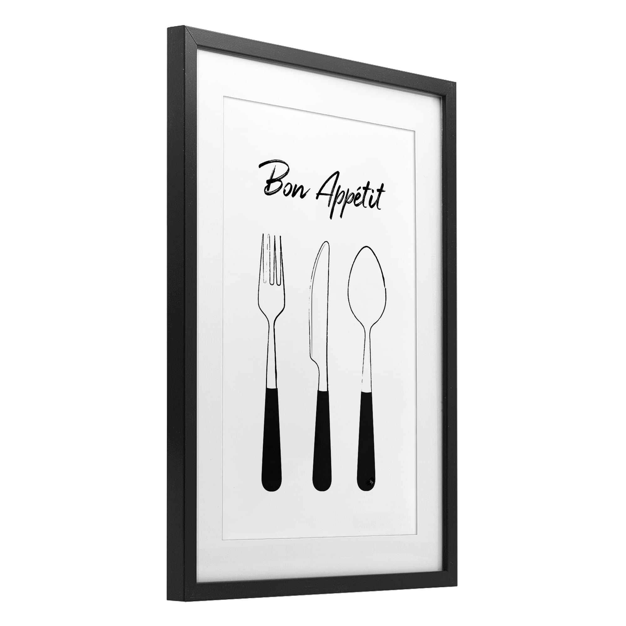 Stupell Industries Bon Appetit Fork Knife Spoon Black Framed Print Under Glass, design by Martina Pavlova