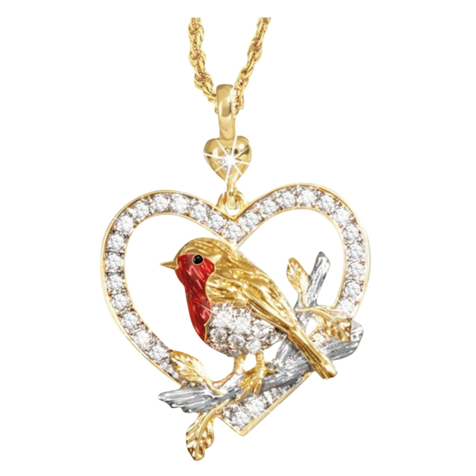 Heart-Shaped Crystal Glass Bird Necklace Red-Sparrow Memorial Pendant Girl Gift 