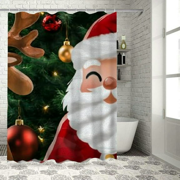 Patifu Reindeers Christmas Tree Santa Claus Washable Shower Curtain Modern Bathroom Decor with Hooks 36"x72