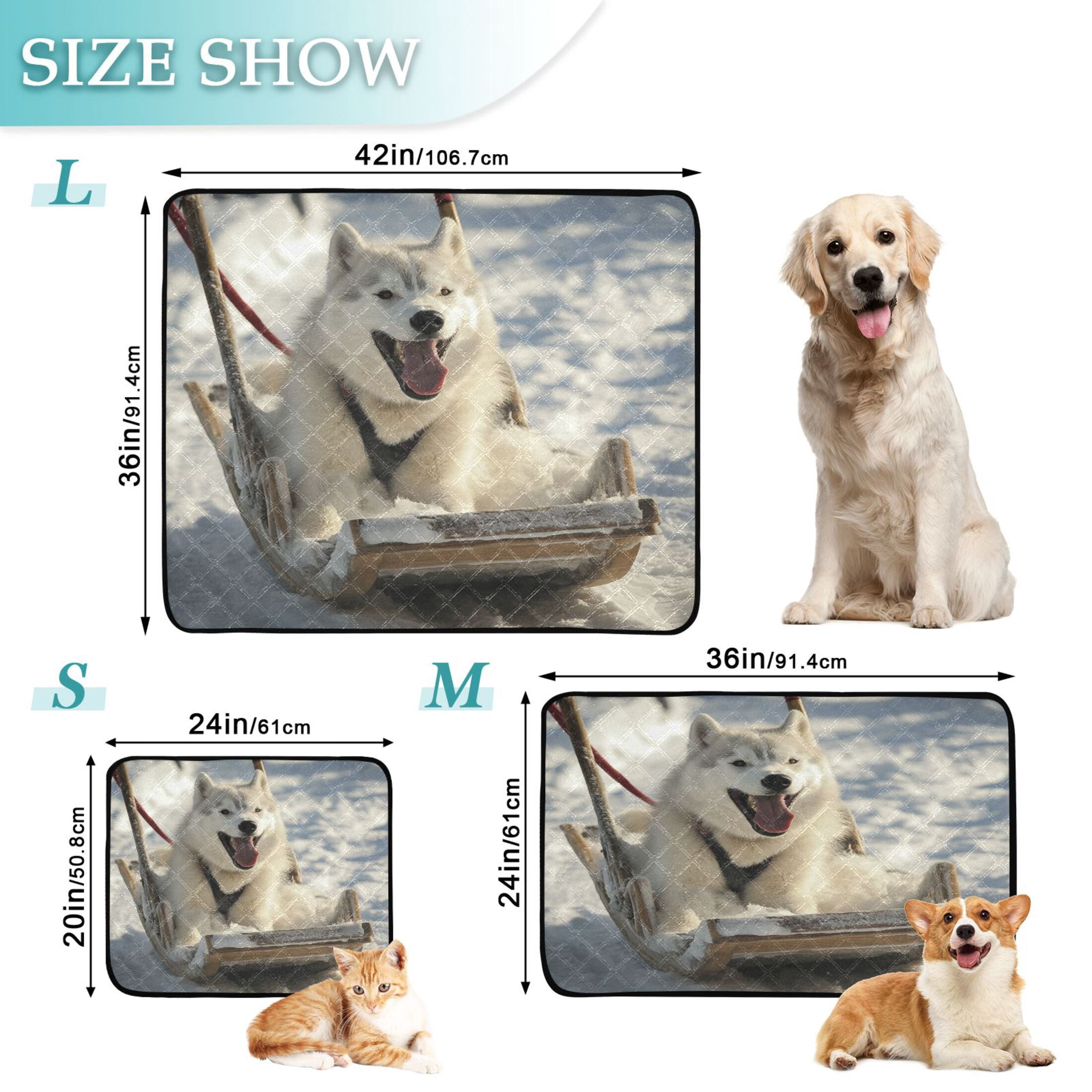 Qxltty Alaskan Dog on Sledge Cat litter Pads Pet Set of 2 Diaper Mats Center Anti-leakage Layer Absorbent Soft and Comfortable