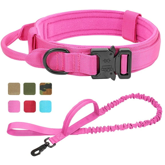 Pet Artist Tactical Nylon Large Dog Collars and Bungee Leash set Military Heavy Duty Metal Buckle M L XL